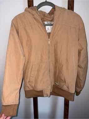 Abercrombie Kids Hooded Sherpa Puffer Coat Size 13 14 Large Bomber Jacket Tan